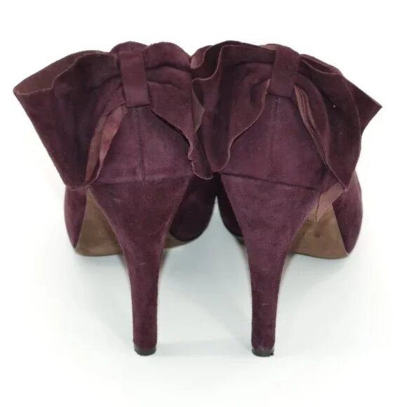 Vera Wang Plum Purple Burgundy Red Leather Suede Pin-Up Bow Stiletto Heels 6.5 - Picture 8 of 11
